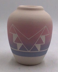 Vintage Clark Grandma EC Sioux Pottery Vase  Geometric Triangle Design