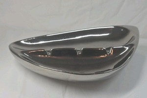 Vintage Chrome ceramic Ashtray  Teardrop Shape Triple Grooves