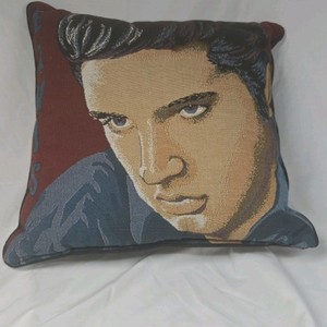 Elvis Presley Tapestry Throw Pillow  Portrait with Vertical Name