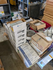 Large Pallet of Ceramic & Porcelain Tile, Trim Pieces, MortarAdhesives  Mixing Drill & 3 Paddle Mixers  American Olean, Italian Tile