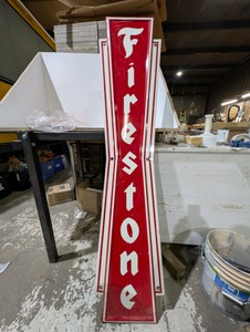 Vintage Firestone Vertical Metal Sign  6FT Tall Gas & Oil Advertising Sign  Garage, Man Cave, Shop Decor