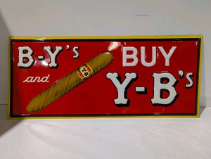 Vintage Buy Y-Bs Cigar Advertising Metal Sign  Colorful Tin Litho Tobacco Sign  28x12