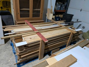 Massive Pallet of Hardwood, Trim & Tongue-and-Groove Lumber  Oak, Pine, Veneer Plywood, Molding & More