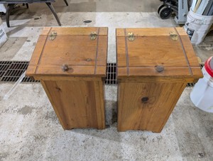 Rustic Wooden Storage Bins  Trash Receptacles w Hinged Lids  Removable Tops  Set of 2