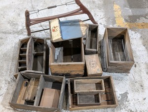 Vintage Wooden Crates, Rustic Tool Boxes, Old Hand Saw & Tobacco Box  Primitive Farmhouse Decor Lot