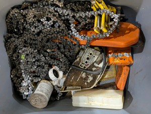 Stihl Chainsaw Parts & Chain Lot  Multiple Chains, Sharpeners, Parts, Case & Spotlight