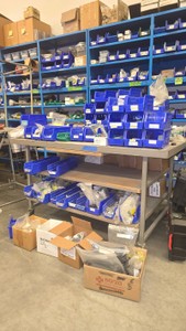 BLUE boxes with metal parts