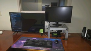 VIZIO Smart TV, Acer monitor, Dell mini computer, keyboard and mouse