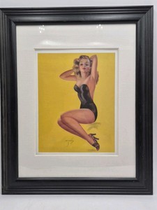 Framed Pin-Up Print  Blonde in Black Swimsuit Signed Billy De Vorss