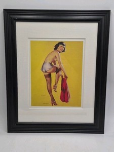Framed Pin-Up Print  Brunette in Lingerie with French Dressing Signed Billy De Vorss