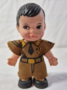 Vintage Plastic Doll  Boy in Military-Style Uniform