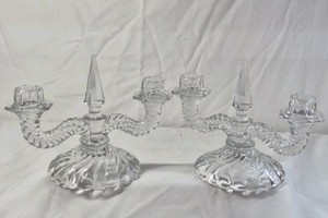 Vintage Crystal Candelabra Pair  Three-Arm with Twisted Branches