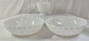 Vintage Hobnail Opalescent Glass Bowls  Ruffled Rim Design