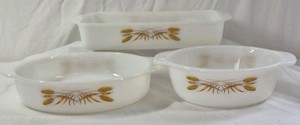 Vintage Fire King Milk Glass Bakeware  Golden Wheat Pattern