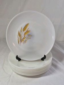 Vintage Fire King Milk Glass Plates  Golden Wheat Pattern