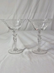 Pair of Etched Crystal Champagne Coupes
