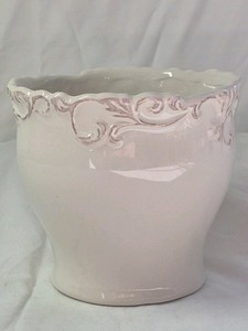Ceramic Cachepot Planter  Pink Scroll Design