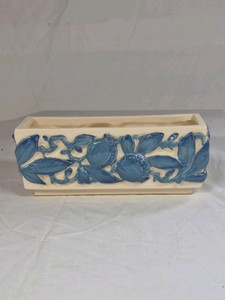 Vintage Brayton Laguna Planter  Blue Fruit and Leaf Relief