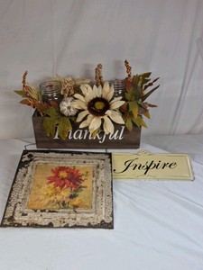 Thankful Wooden Planter Box with Floral Arrangement