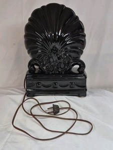 Vintage Black Ceramic Shell Lamp  Nautilus Form