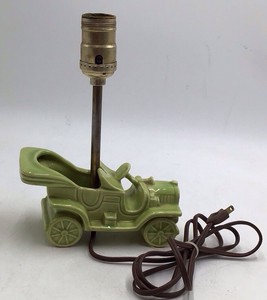 Vintage Ceramic Automobile Lamp Base  Green Glaze Roadster