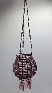 Hanging Beaded Candle Holder  Purple and Clear Crystal Sphere