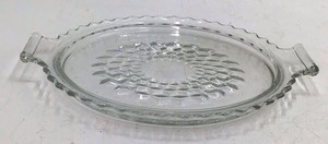 Vintage Clear Glass Pie Plate  Scalloped Handles and Hobnail Center