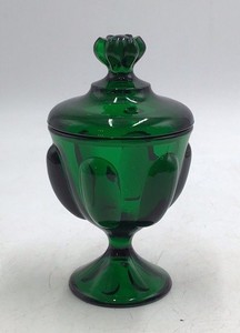 Vintage Green Glass Urn Lidded Jar  Lobed Design