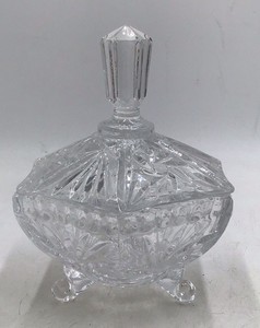 Vintage Crystal Candy Dish with Lid  Diamond Point and Fan Pattern Descriptio