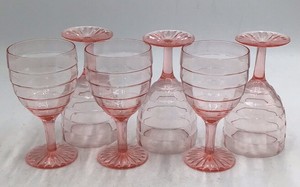 Vintage Pink Depression Glass Goblets  Ribbed Bowl and Fan Base