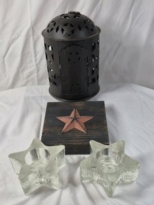 Vintage Metal Lantern  Star Cutout Design with Candle Holders