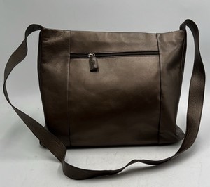 Vintage Leather Shoulder Bag  Brown Pebbled Leather with Front Zip Pocket