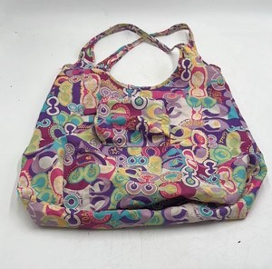 Vintage Coach Tote Bag  Multicolor Psychedelic Poppy Print Nylon with Pouch