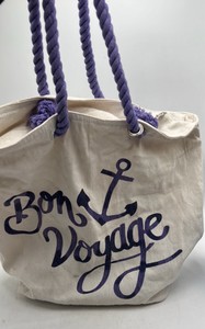 Vintage Canvas Tote Bag  Bon Voyage with Anchor Design