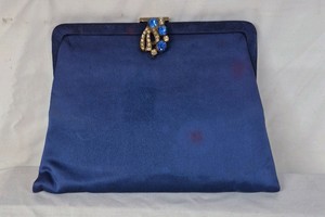 Vintage Evening Clutch  Satin with Jeweled Clasp