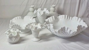 Vintage Fenton Hobnail Milk Glass Vases and Bowls