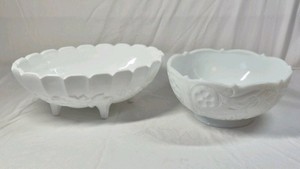 Fenton Milk Glass Bowls  Ruffled and Grape Pattern