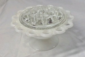 Fenton Milk Glass Bonbon Dish  Ruffled Pedestal