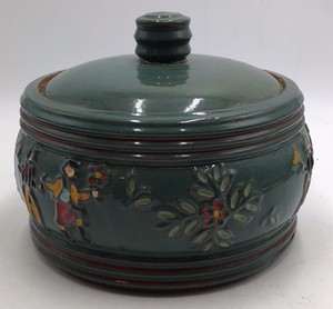 Vintage German Folk Art Lidded Bowl  Mid-20th Century