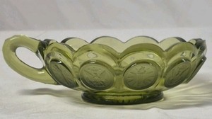 Vintage Green Coin Glass Handled Dish
