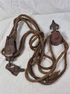 Vintage Block and Tackle Pulley with Rope