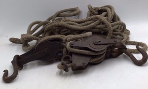 Vintage Block and Tackle Pulley with Rope