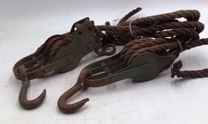 Vintage Block and Tackle Pulleys with Rope