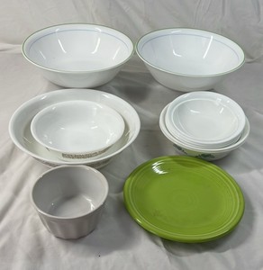 Vintage Corelle and Fiesta Mixing Bowls and Plates