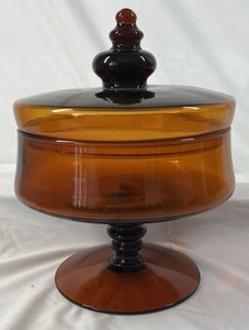 Vintage Amber Glass Covered Compote
