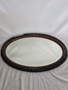Vintage Oval Mirror with Inlaid Design