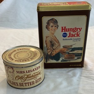 Vintage Advertising Tins  Hungry Jack and Mrs. Lelands