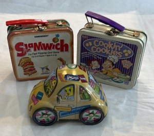 Vintage Tin Lunch Boxes and Car Bank