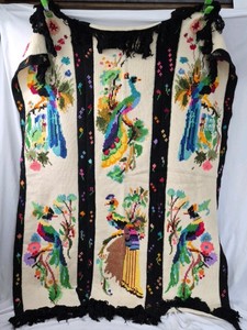 Hand-Embroidered Peacock Throw