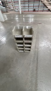 Lot of 10 Small Tan Stackable Storage Bins